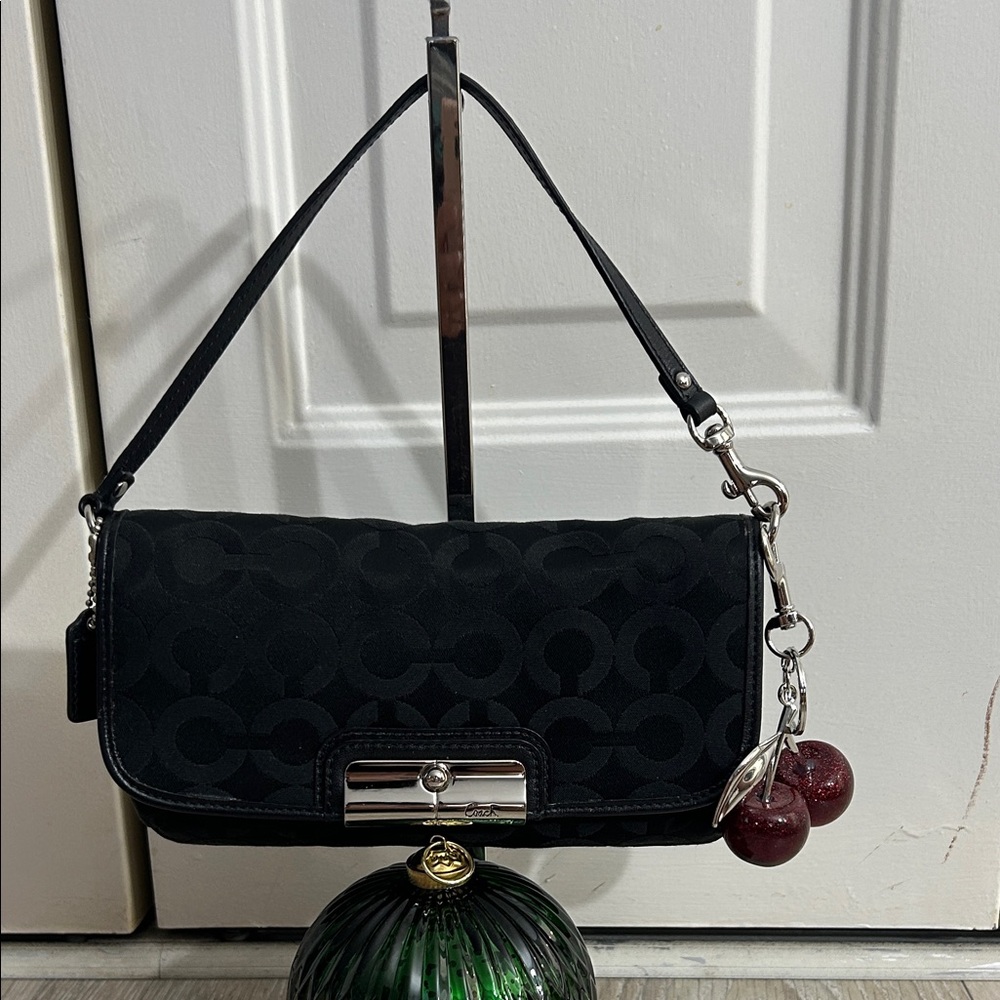 Coach Vintage Signature Black Mini Bag with Cherry Charm
